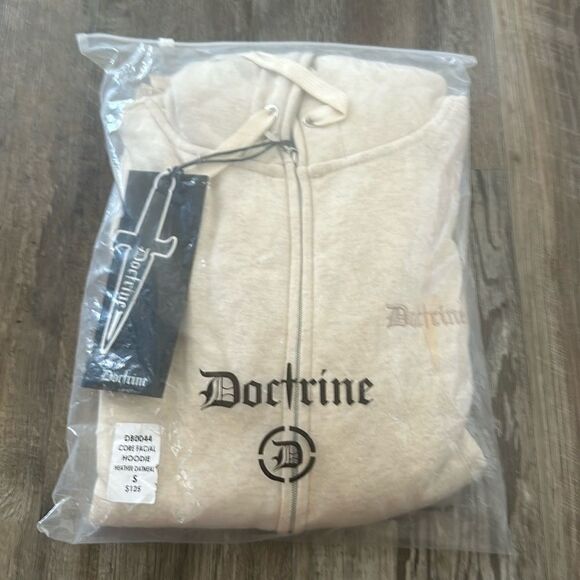 Doctrine 'Core Dagger Facial' Zip Up Hoodie Heather Oatmeal Men's Size S NWT - Picture 4 of 6